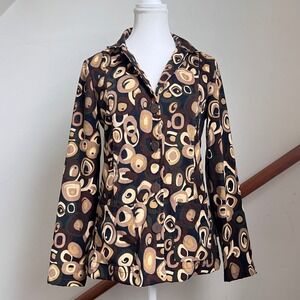 Vintage‎ 90s Y2K brown geometric print blazer jacket artsy avant garde funky